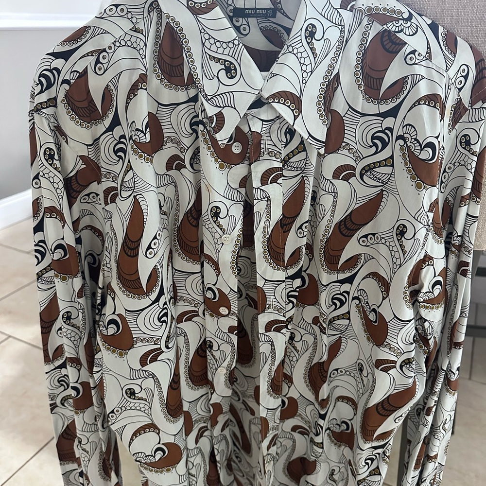 Miu Miu Brown and White Paisley Shirt